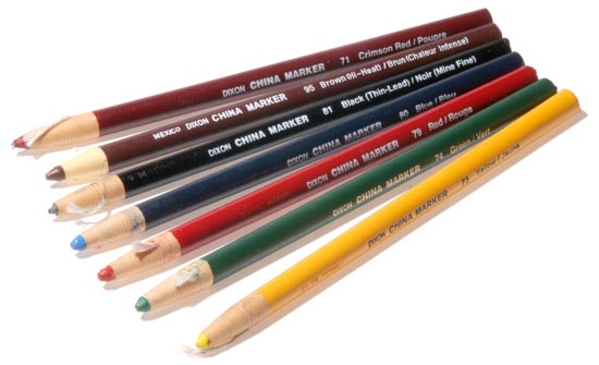 Use Dixon china markers for removable, waterproof marks