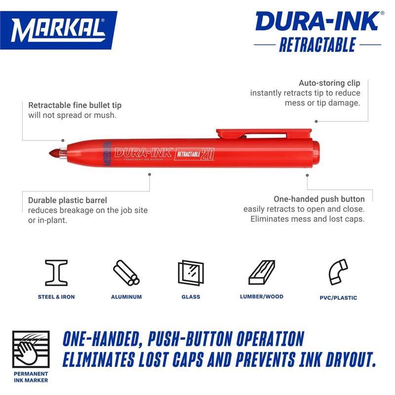 DURA-INK 20 Retractable Permanent Ink Black Marker